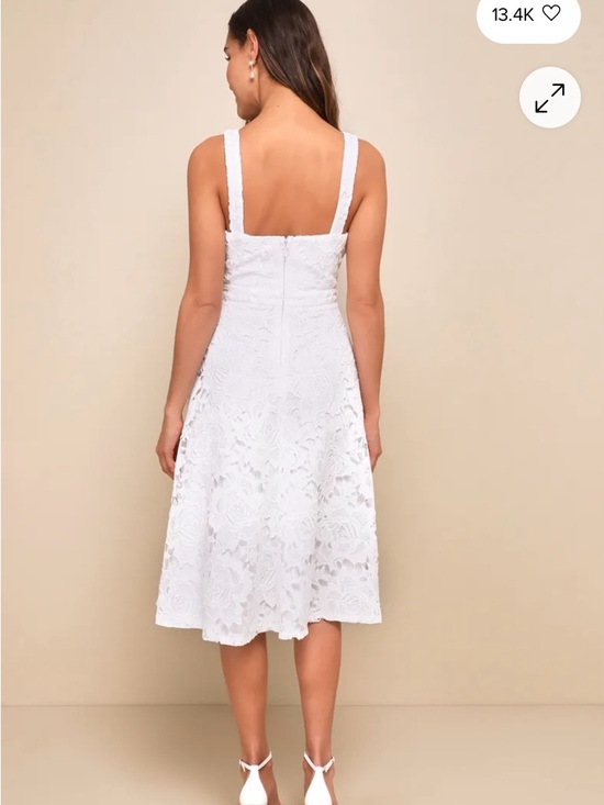 Lulus Divine Beauty White Lace Midi Dress With Pockets, NWT Size M - Picture 2 of 6
